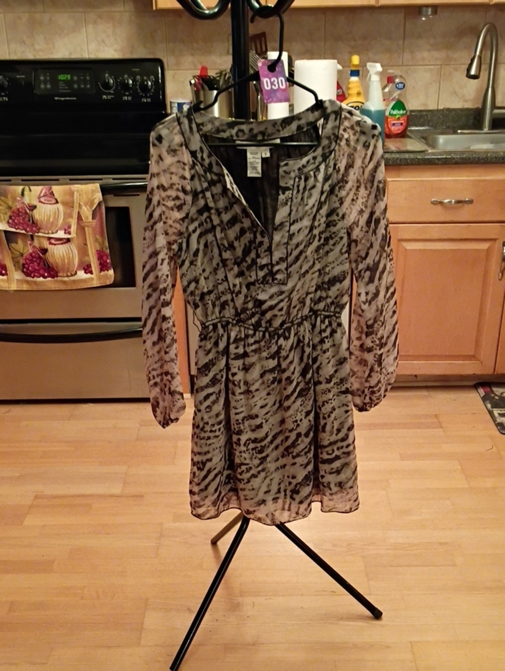 Max Studio Black and Cream Sheer Animal-Print Mini Dress